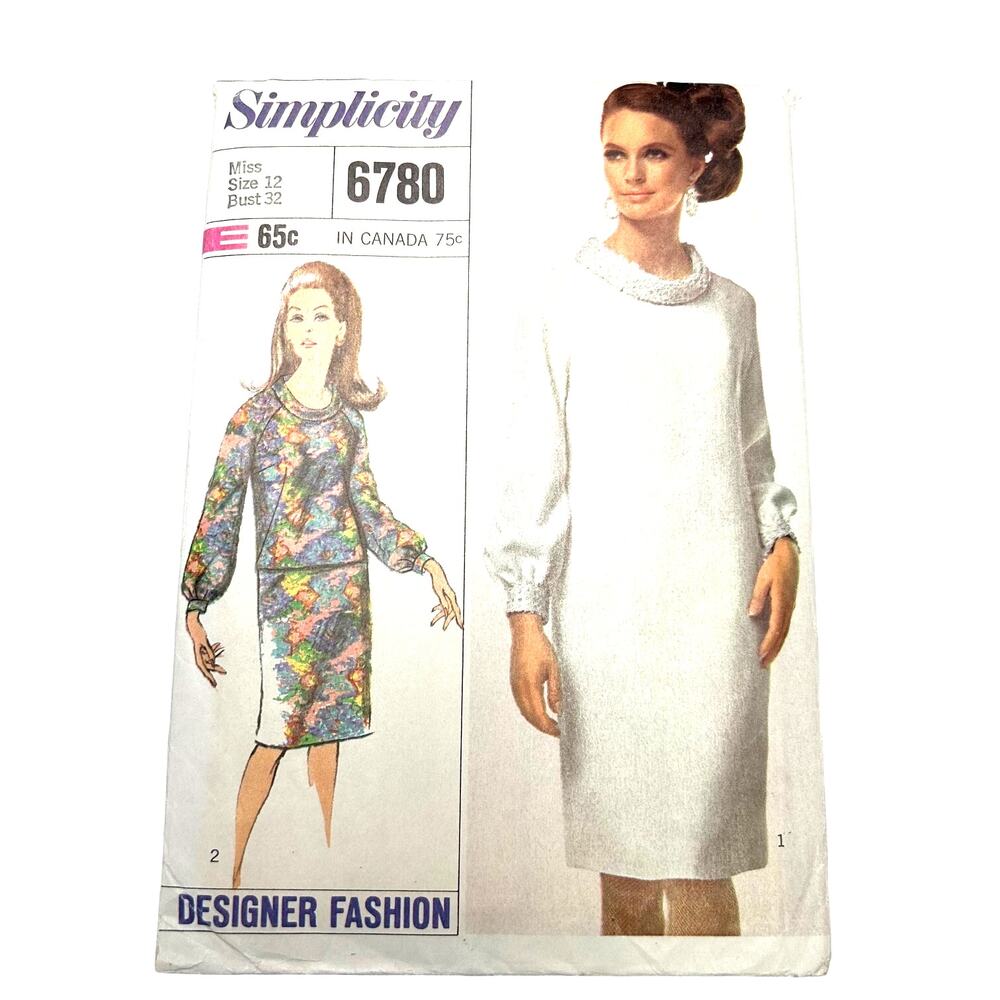 Simplicity Vintage 1960's Pattern #6780 Misses One or Two Pice Dress‎ Size 12